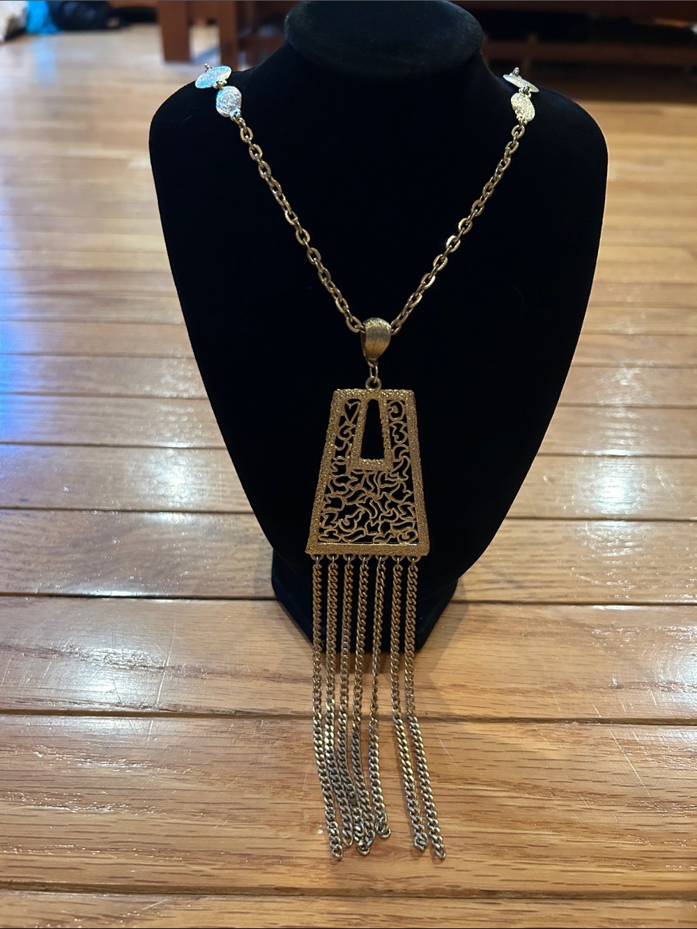 Gold-Tone Filigree Fringe Pendant Necklace - Women Jewelry